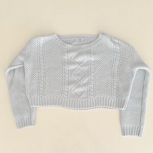 Light Blue Cable Knit Cropped Sweater